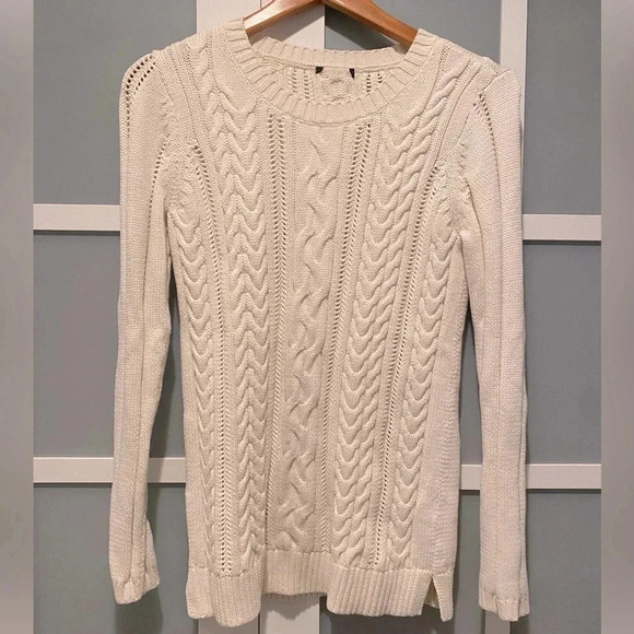 Talbots Women’s Pointelle Cable Knit Cotton Chunky Sweater Ivory WM’s Small NWOT - Picture 2 of 14